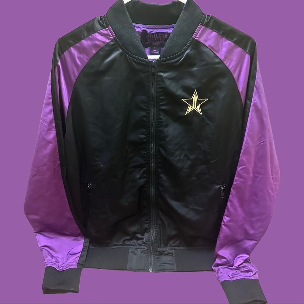 JEFFREE STAR FASHION Black and Purple Star Bomber Jacket L